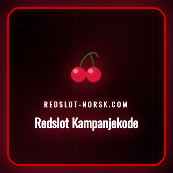 En person som holder en smarttelefon og viser Redslot-logoen med en kampanjekode på skjermen.